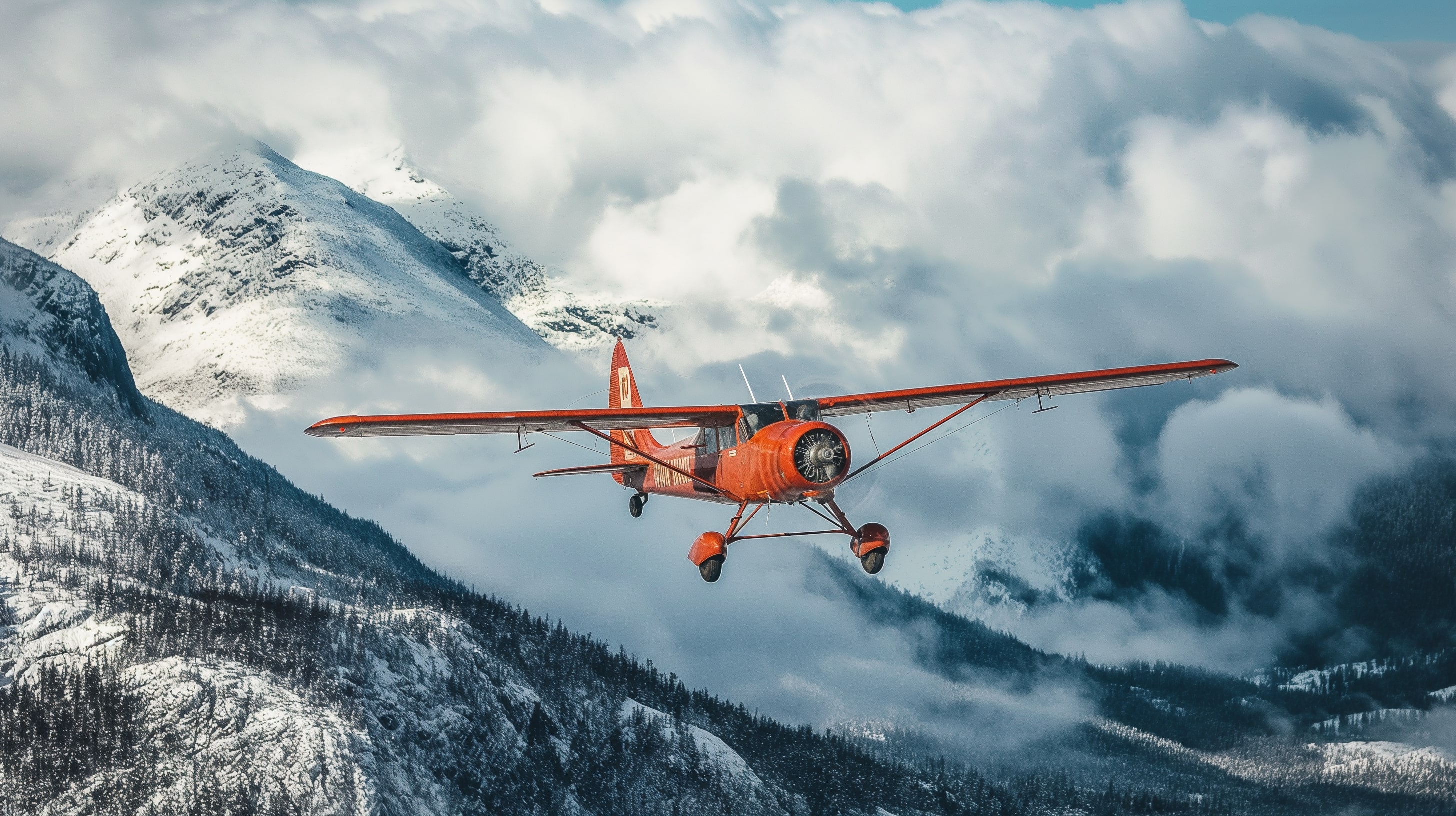 training plane flying in winter